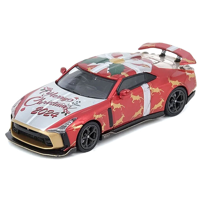 Nissan GT-R50 By ItalDesign RHD (Right Hand Drive) "Christmas 2024 Special Edition" Red Metallic with Christmas Graphics 1/64 Diecast Model Car by Inno Models-Inno Models-ModelCars.com