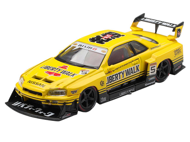Nissan LB-ER34 Super Silhouette Skyline RHD (Right Hand Drive) #5 Sport Yellow with Graphics Limited Edition 1/64 Diecast Model Car by Mini GT-Mini GT-ModelCars.com
