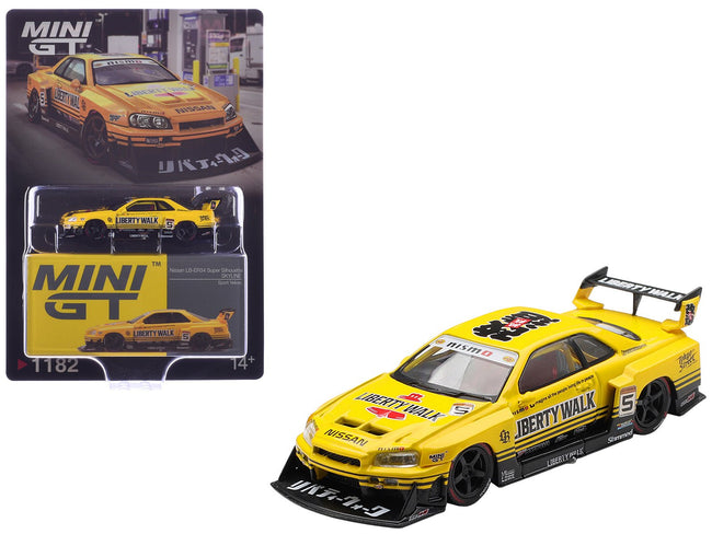 Nissan LB-ER34 Super Silhouette Skyline RHD (Right Hand Drive) #5 Sport Yellow with Graphics Limited Edition 1/64 Diecast Model Car by Mini GT-Mini GT-ModelCars.com