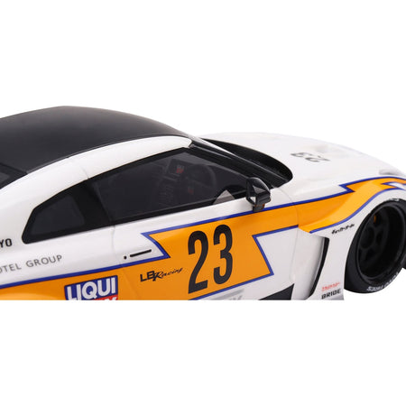 Nissan LB - Silhouette WORKS GT 35GT - RR Ver.1 RHD (Right Hand Drive) 23 White with Yellow Stripes "LB Racing" 1/18 Model Car by Top Speed - Top Speed - ModelCars.com