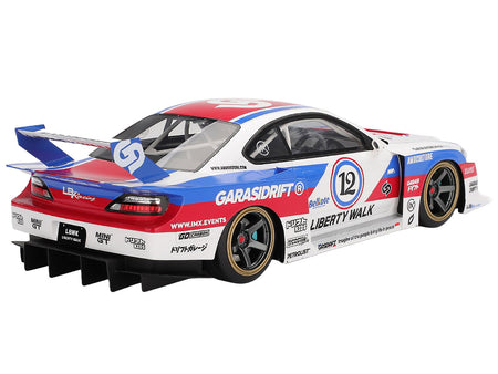 Nissan "LB-Super Silhouette" S15 SILVIA RHD (Right Hand Drive) 12 "GARASIDRIFT" White with Red and Blue Graphics 1/18 Model Car by Top Speed-Top Speed-ModelCars.com
