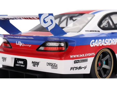Nissan "LB-Super Silhouette" S15 SILVIA RHD (Right Hand Drive) 12 "GARASIDRIFT" White with Red and Blue Graphics 1/18 Model Car by Top Speed-Top Speed-ModelCars.com