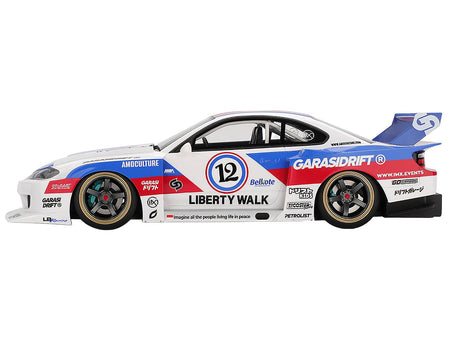 Nissan "LB-Super Silhouette" S15 SILVIA RHD (Right Hand Drive) 12 "GARASIDRIFT" White with Red and Blue Graphics 1/18 Model Car by Top Speed-Top Speed-ModelCars.com