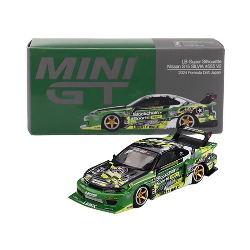 Nissan "LB-Super Silhouette" S15 SILVIA RHD (Right Hand Drive) #555 "V2" Yukio Fausto "Formula Drift Japan" (2024) Limited Edition 1/64 Diecast Model Car by Mini GT-Mini GT-ModelCars.com