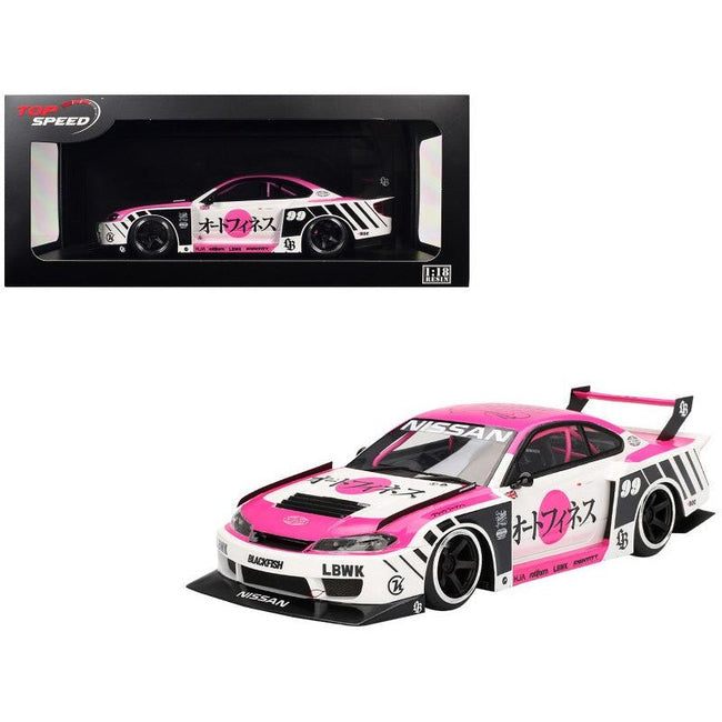 Nissan "LB - Super Silhouette" S15 SILVIA RHD (Right Hand Drive) 99 "Auto Finesse - SEMA 2023" White and Pink 1/18 Model Car by Top Speed - Top Speed - ModelCars.com