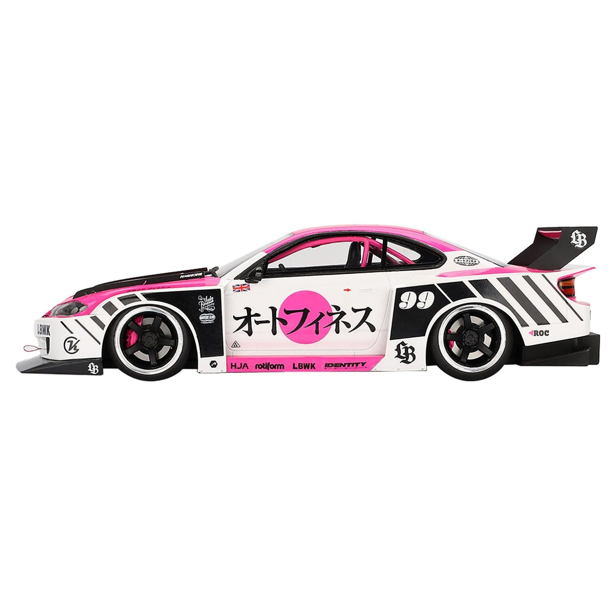 Nissan "LB-Super Silhouette" S15 SILVIA RHD (Right Hand Drive) #99 "Auto Finesse - SEMA 2023" White and Pink 1/18 Model Car by Top Speed-Top Speed-ModelCars.com