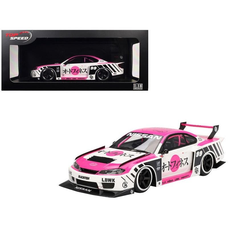 Nissan "LB-Super Silhouette" S15 SILVIA RHD (Right Hand Drive) #99 "Auto Finesse - SEMA 2023" White and Pink 1/18 Model Car by Top Speed-Top Speed-ModelCars.com