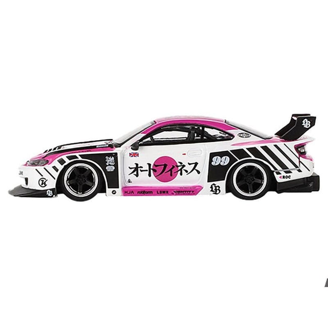 Nissan "LB-Super Silhouette" S15 SILVIA RHD (Right Hand Drive) #99 "Auto Finesse - SEMA 2023" White and Pink Limited Edition 1/64 Diecast Model Car by Mini GT-Mini GT-ModelCars.com