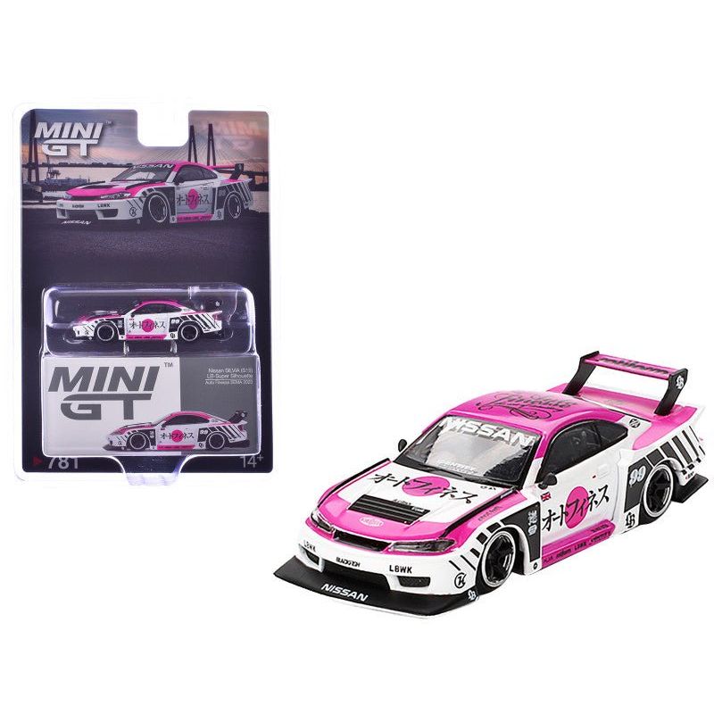 Nissan "LB - Super Silhouette" S15 SILVIA RHD (Right Hand Drive) 99 "Auto Finesse - SEMA 2023" White and Pink Limited Edition 1/64 Diecast Model Car by Mini GT - Mini GT - ModelCars.com