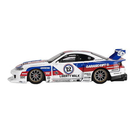 Nissan "LB-Super Silhouette" S15 SILVIA RHD (Right Hand Drive) "GARASIDRIFT x LBWK 2025" White with Blue and Red Stripes Limited Edition 1/64 Diecast Model Car by Mini GT-Mini GT-ModelCars.com