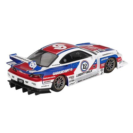 Nissan "LB-Super Silhouette" S15 SILVIA RHD (Right Hand Drive) "GARASIDRIFT x LBWK 2025" White with Blue and Red Stripes Limited Edition 1/64 Diecast Model Car by Mini GT-Mini GT-ModelCars.com