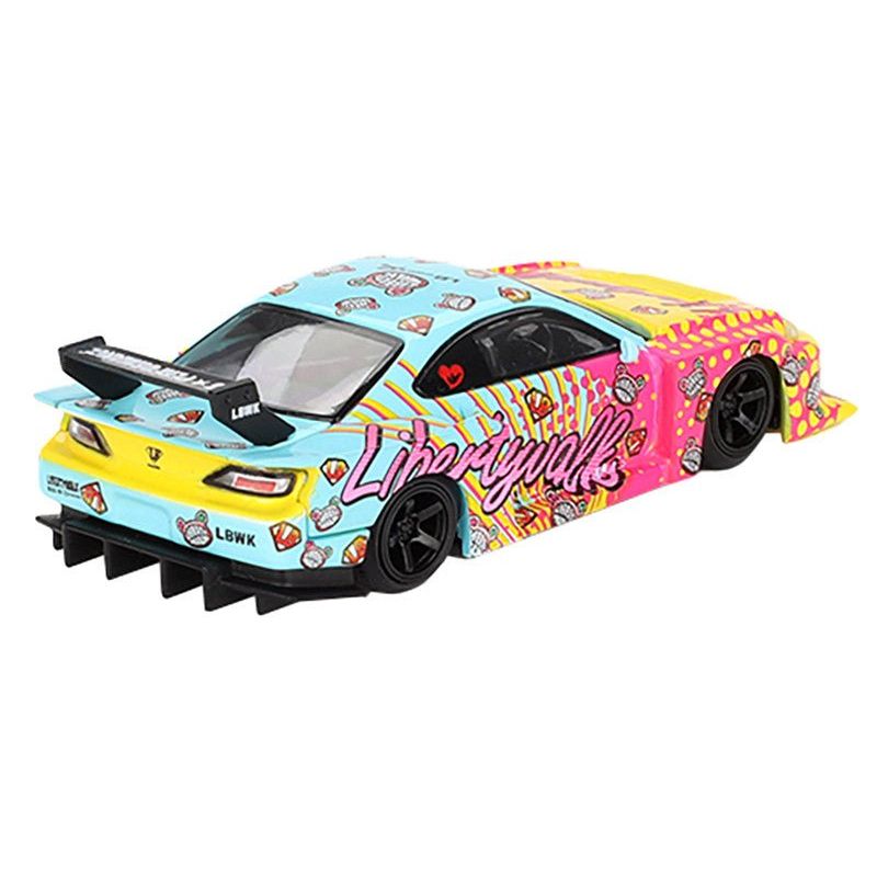 Nissan "LB - Super Silhouette" S15 SILVIA RHD (Right Hand Drive) Yellow and Blue with Pink Graphics "LBWK KUMA" Limited Edition 1/64 Diecast Model Car by Mini GT - Mini GT - ModelCars.com
