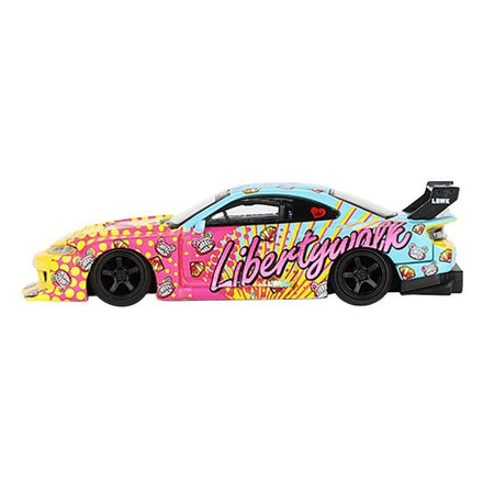 Nissan "LB - Super Silhouette" S15 SILVIA RHD (Right Hand Drive) Yellow and Blue with Pink Graphics "LBWK KUMA" Limited Edition 1/64 Diecast Model Car by Mini GT - Mini GT - ModelCars.com