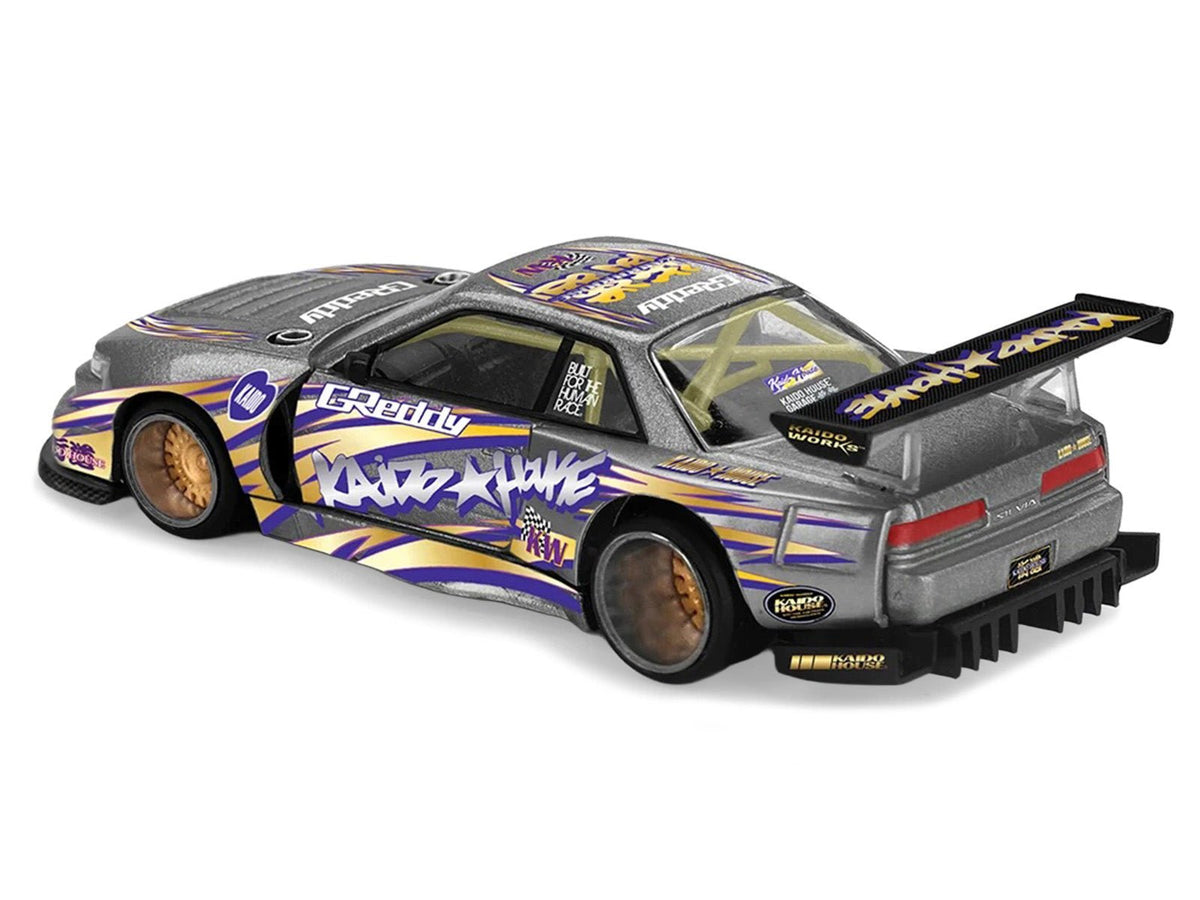 Nissan Silvia S13-R "Kaido Drift V1" RHD (Designed by Jun Imai) Gray Metallic with Graphics "Kaido House" Special 1/64 Diecast Model Car by Mini GT-Mini GT-ModelCars.com