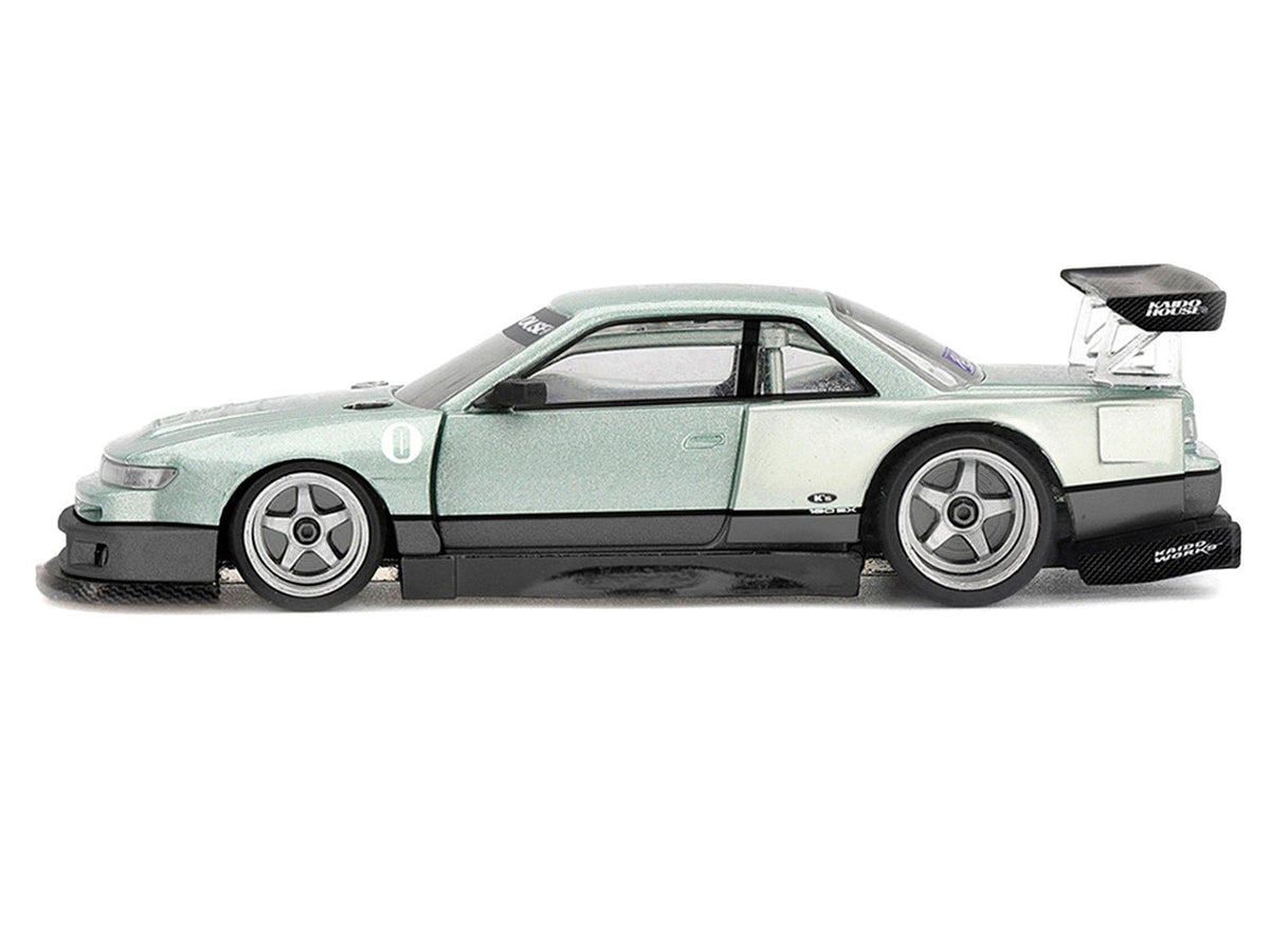 Nissan Silvia S13-R "Kaido Works V1" RHD (Designed by Jun Imai) Light Green Metallic "Kaido House" Special 1/64 Diecast Model Car by Mini GT-Mini GT-ModelCars.com