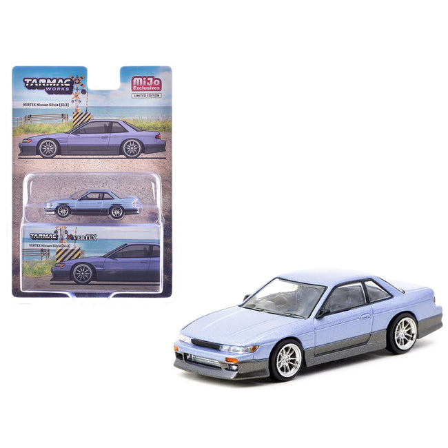 Nissan Silvia (S13) Vertex RHD (Right Hand Drive) Blue Metallic and Gray Metallic "Global64" Series 1/64 Diecast Model by Tarmac Works-Tarmac Works-ModelCars.com