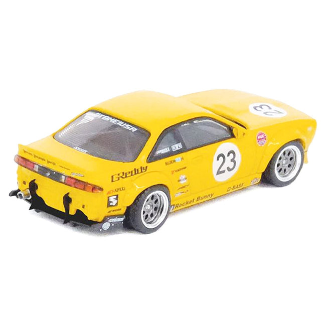 Nissan Silvia (S14) Boss RHD (Right Hand Drive) #23 Yellow "Rocket Bunny - SEMA (Specialty Equipment Market Association) Show 2015" 1/64 Diecast Model Car by Inno Models-Inno Models-ModelCars.com