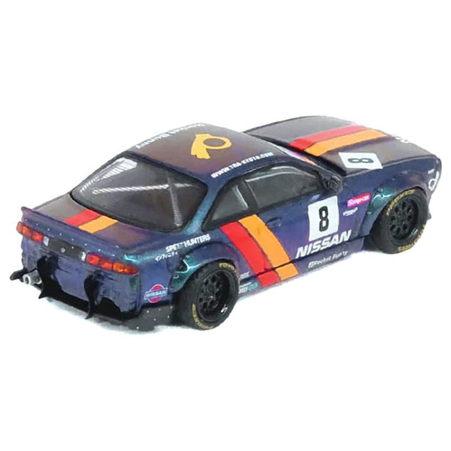 Nissan Silvia (S14) Boss RHD (Right Hand Drive) #8 "Rocket Bunny" Magic Purple with Stripes 1/64 Diecast Model Car by Inno Models-Inno Models-ModelCars.com
