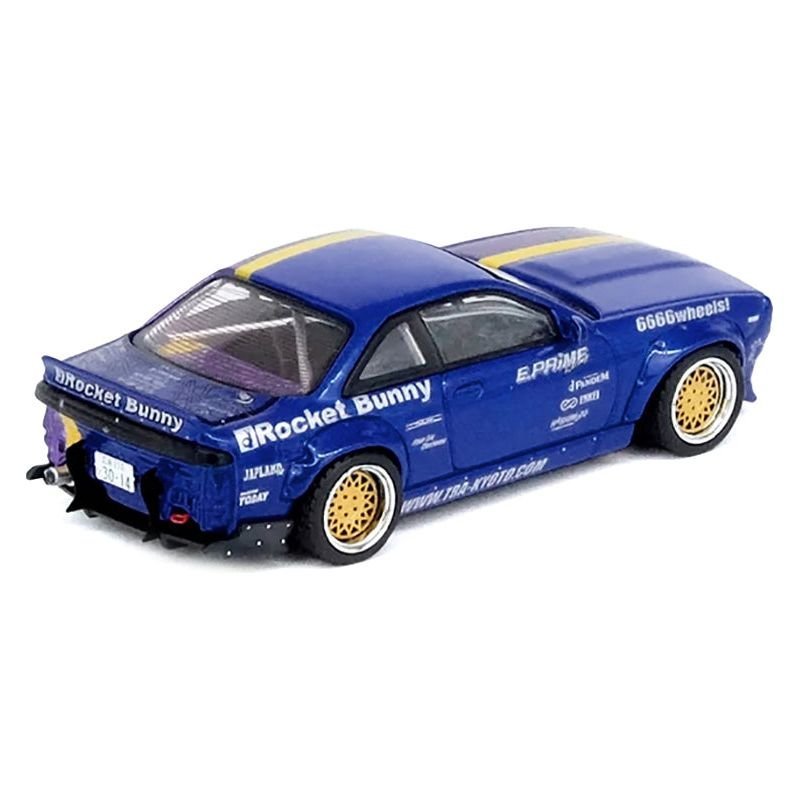 Nissan Silvia (S14) RHD (Right Hand Drive) Blue and Purple Metallic with Yellow Stripe "Tomonori Idekawa's Rocket Bunny Boss" 1/64 Diecast Model Car by Inno Models-Inno Models-ModelCars.com