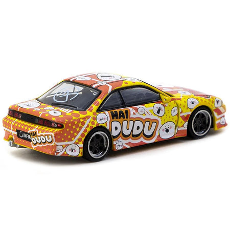 Nissan Silvia (S14) Vertex RHD (Right Hand Drive) "Hai Dudu - IMX Special Edition" Yellow and Orange with Graphics "Global64" Series 1/64 Diecast Model by Tarmac Works-Tarmac Works-ModelCars.com