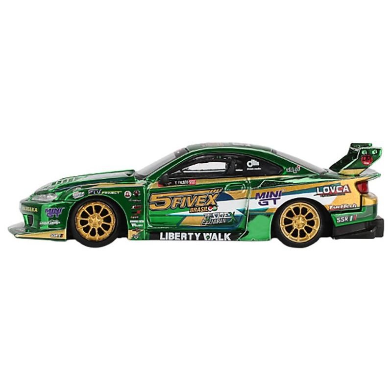 Nissan Silvia (S15) LB-Super Silhouette RHD (Right Hand Drive) "Fausto Racing 2024" Green Metallic Limited Edition 1/64 Diecast Model Car by Mini GT-Mini GT-ModelCars.com