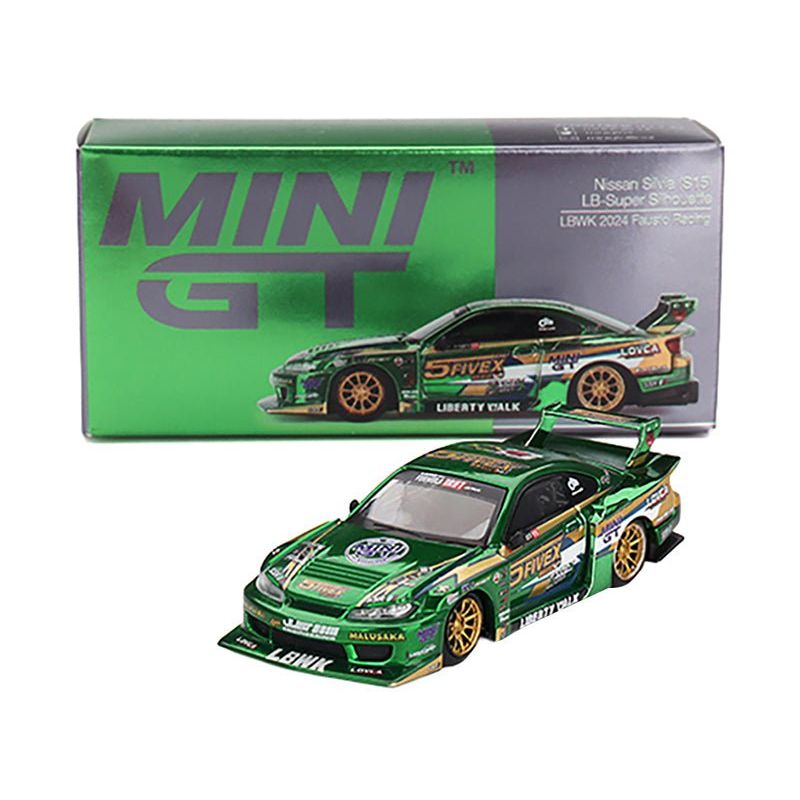 Nissan Silvia (S15) LB - Super Silhouette RHD (Right Hand Drive) "Fausto Racing 2024" Green Metallic Limited Edition 1/64 Diecast Model Car by Mini GT - Mini GT - ModelCars.com