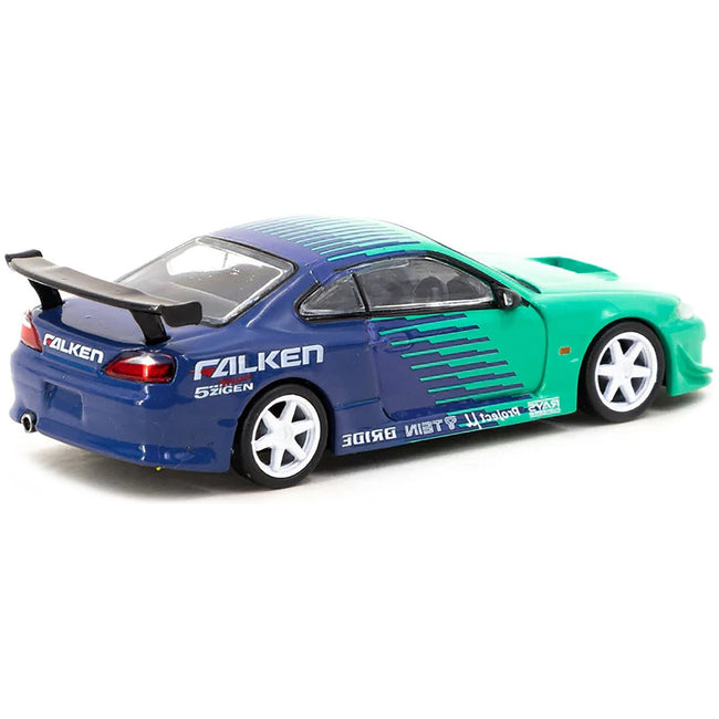 Nissan Silvia (S15) Vertex RHD (Right Hand Drive) "Falken Tires" Green and Blue "Global64" Series 1/64 Diecast Model by Tarmac Works-Tarmac Works-ModelCars.com