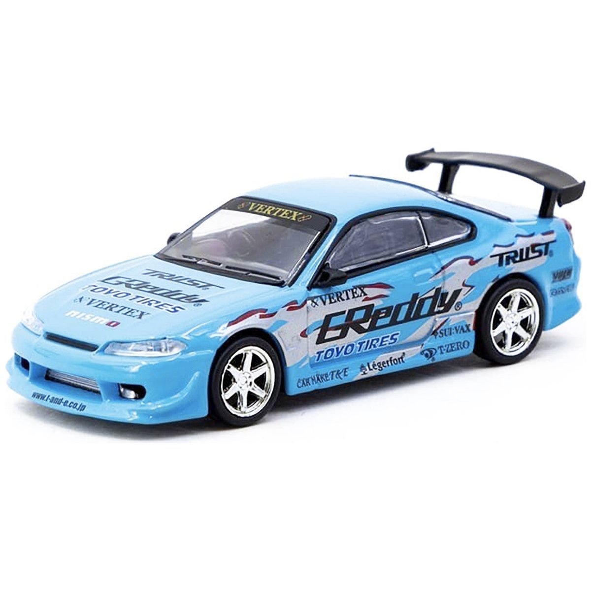 Nissan Silvia (S15) Vertex RHD (Right Hand Drive) "GReddy" Light Blue "Global64" Series 1/64 Diecast Model by Tarmac Works-Tarmac Works-ModelCars.com