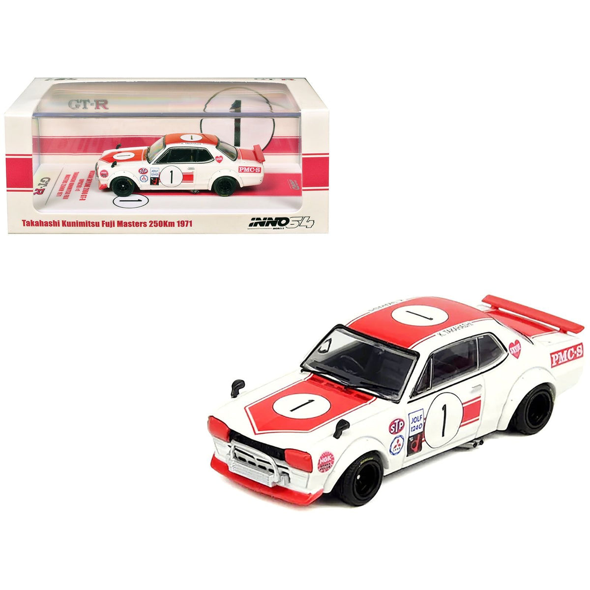 Nissan Skyline 2000 GT-R (KPGC10) #1 RHD (Right Hand Drive) Takahashi Kinimitsu "Fuji Masters 250km" (1971) 1/64 Diecast Model Car by Inno Models-Inno Models-ModelCars.com