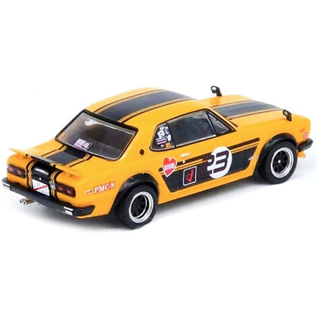 Nissan Skyline 2000 GT - R (KPGC10) RHD (Right Hand Drive) 23 Yellow with Black Stripes "Outlaw" 1/64 Diecast Model Car by Inno Models - Inno Models - ModelCars.com