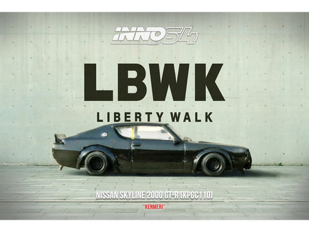 Nissan Skyline 2000 GT-R (KPGC110) RHD (Right Hand Drive) "LB-Works" Black 1/64 Diecast Model Car by Inno Models-Inno Models-ModelCars.com
