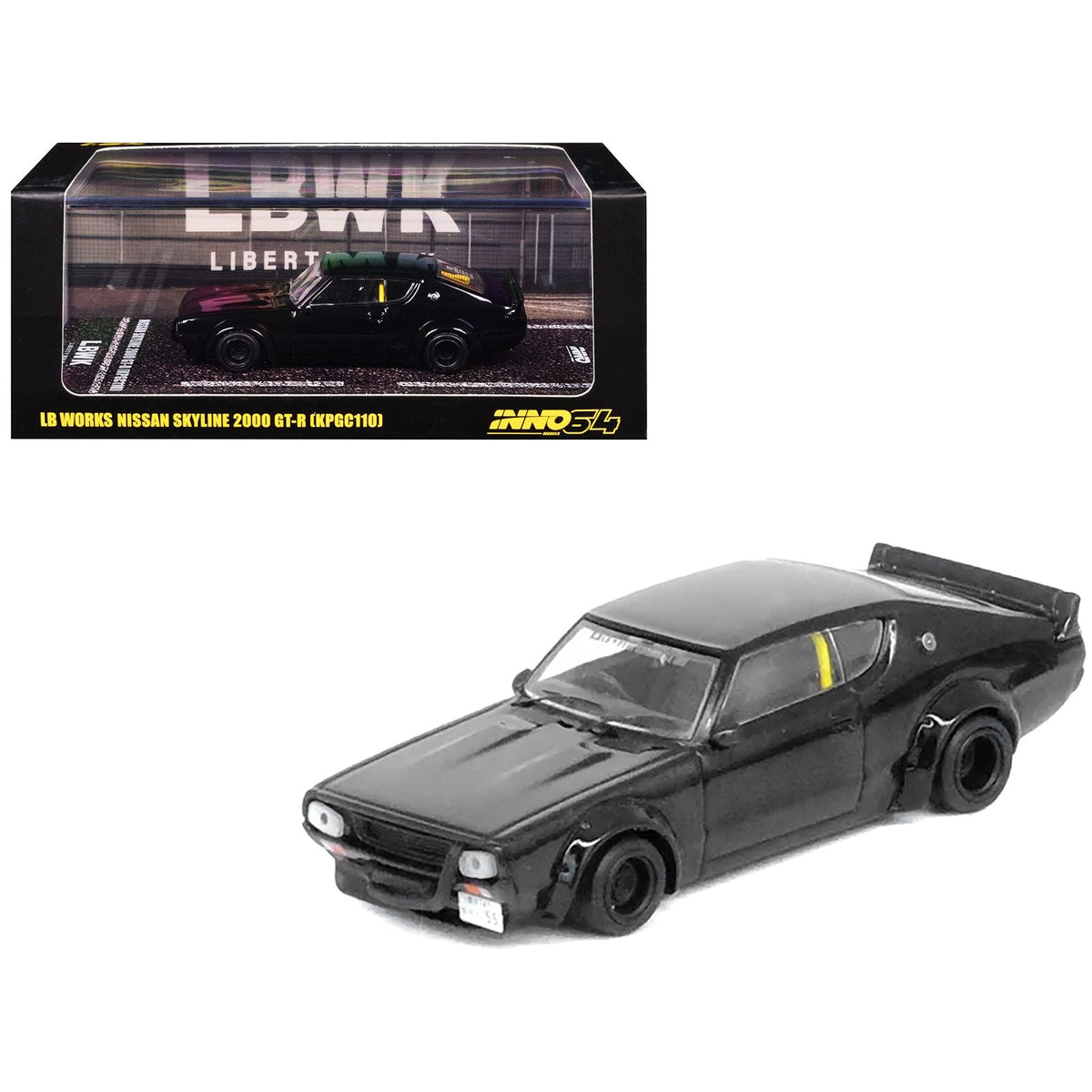 Nissan Skyline 2000 GT-R (KPGC110) RHD (Right Hand Drive) "LB-Works" Black 1/64 Diecast Model Car by Inno Models-Inno Models-ModelCars.com