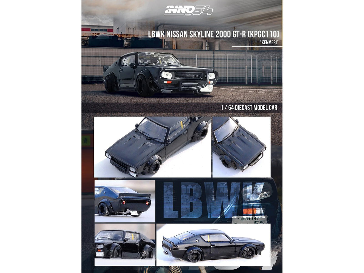 Nissan Skyline 2000 GT-R (KPGC110) RHD (Right Hand Drive) "LB-Works" Black 1/64 Diecast Model Car by Inno Models-Inno Models-ModelCars.com
