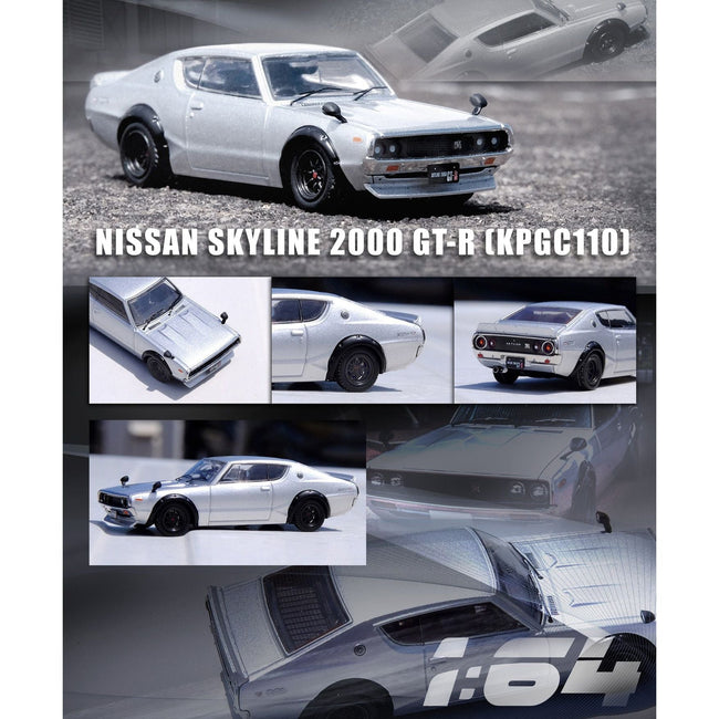 Nissan Skyline 2000 GT-R (KPGC110) RHD (Right Hand Drive) Silver Metallic 1/64 Diecast Model Car by Inno Models-Inno Models-ModelCars.com