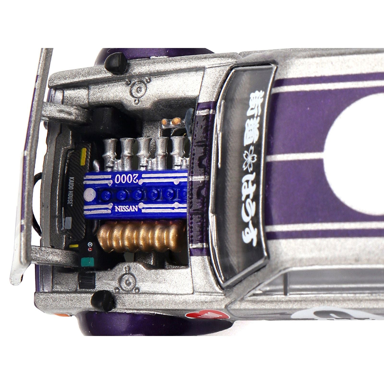 Nissan Skyline 2000GT - R (KPGC10) "Kaido Works V1" RHD (Right Hand Drive) 0 Silver Metallic with Purple Stripes (Designed by Jun Imai) "Kaido House" Special 1/64 Diecast Model Car by Mini GT - Mini GT - ModelCars.com
