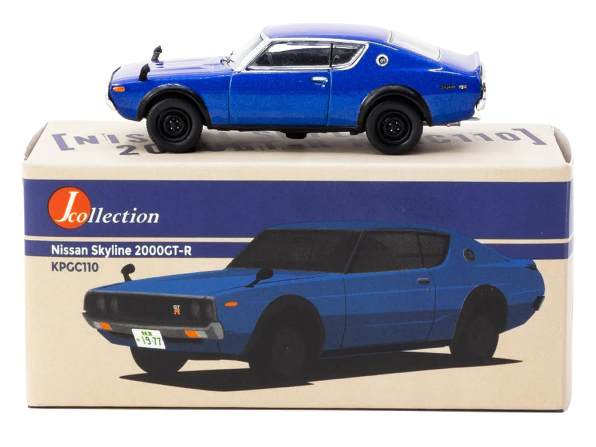 Nissan Skyline 2000GT-R KPGC110 RHD (Right Hand Drive) Blue Metallic "J Collection" Series 1/64 Diecast Model by Tarmac Works-Tarmac Works-ModelCars.com
