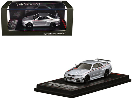 Nissan Skyline GT-R (BNR34) Z-Tune Nismo RHD (Right Hand Drive) Silver Metallic with Graphics 1/64 Diecast Model Car by Ignition Model-Ignition Model-ModelCars.com