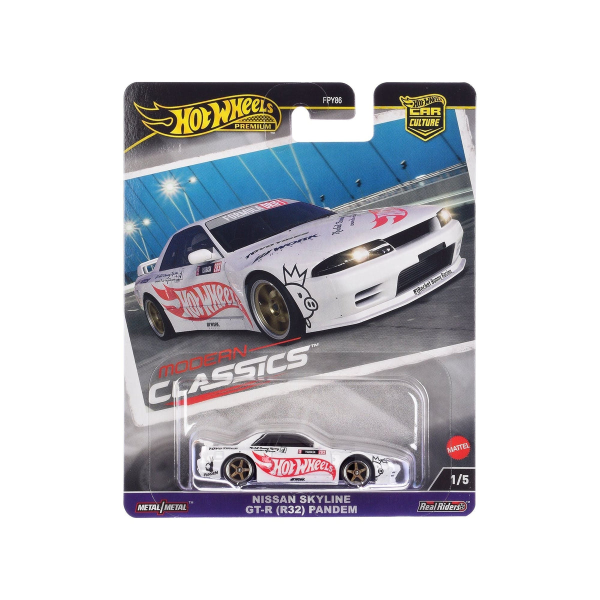 Nissan Skyline GT-R (R32) "Pandem" White with "Hot Wheels" Logo "Modern Classics" Series Diecast Model Car by Hot Wheels-Hotwheels-ModelCars.com