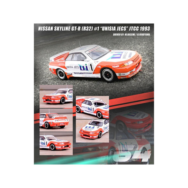 Nissan Skyline GT - R (R32) RHD (Right Hand Drive) 1 Masahiro Hasemi - Hideo Fukuyama "Unisia JECS" JTC (Japanese Touring Car Championship) (1993) 1/64 Diecast Model Car by Inno Models - Inno Models - ModelCars.com