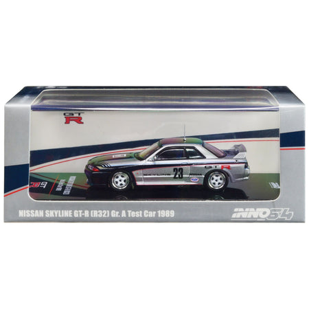 Nissan Skyline GT-R (R32) RHD (Right Hand Drive) 23 Silver Metallic with Black Graphics "Gr. A Test Car" (1989) 1/64 Diecast Model Car by Inno Models-Inno Models-ModelCars.com