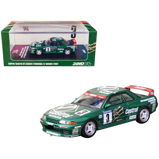 Nissan Skyline GT - R (R32) RHD (Right Hand Drive) 3 Hideo Fukuyama - Akira Iida "Castrol" "Super Taikyu N1 Series" Tsukuba 12 Hours (1992) 1/64 Diecast Model Car by Inno Models - Inno Models - ModelCars.com