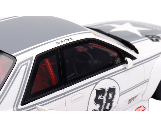 Nissan Skyline GT-R (R32) RHD (Right Hand Drive) #58 "LBWK - Kaido Works" White with Gray Stripes and Graphics "Tokyo Auto Salon (TAS) 2025" 1/18 Model Car by Top Speed-Top Speed-ModelCars.com
