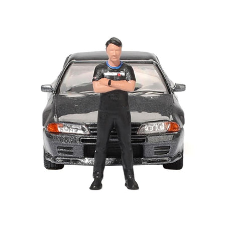 Nissan Skyline GT-R (R32) RHD (Right Hand Drive) Gunmetal Gray Metallic with Tsugio Matsuda Figure Limited Edition 1/64 Diecast Model Car by Mini GT-Mini GT-ModelCars.com