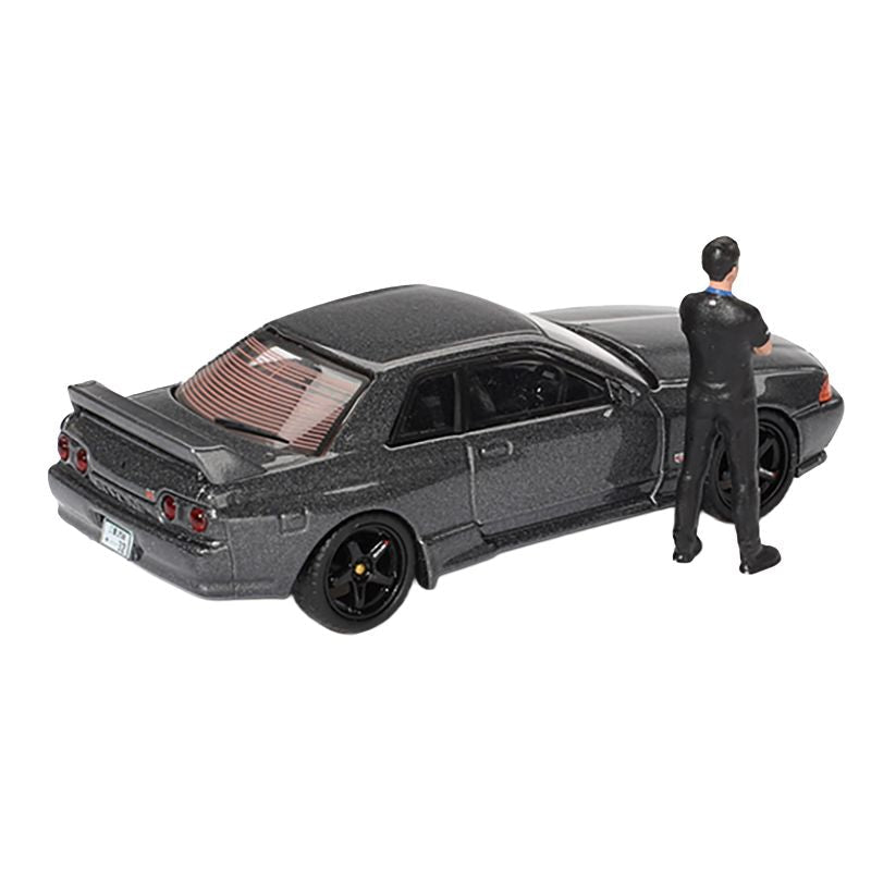 Nissan Skyline GT-R (R32) RHD (Right Hand Drive) Gunmetal Gray Metallic with Tsugio Matsuda Figure Limited Edition 1/64 Diecast Model Car by Mini GT-Mini GT-ModelCars.com
