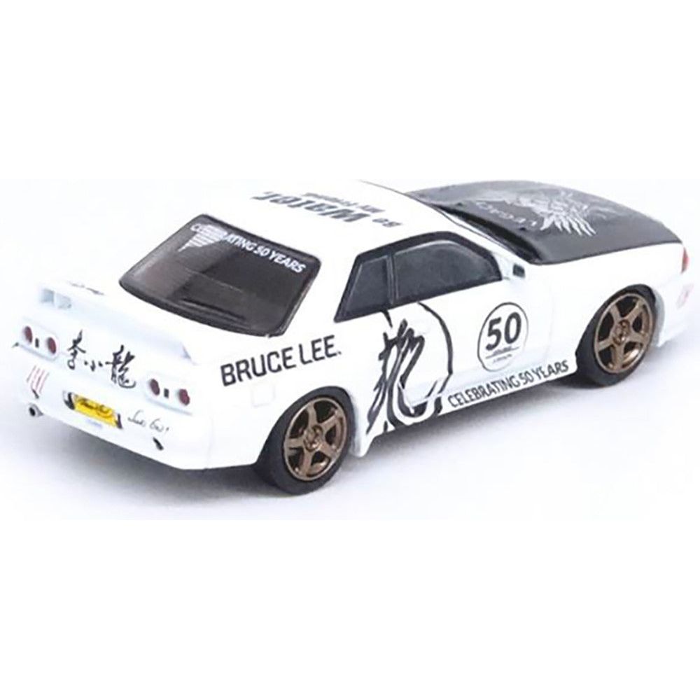 Nissan Skyline GT-R (R32) RHD (Right Hand Drive) White with Black Hood "Bruce Lee Legacy 50 Year Anniversary" 1/64 Diecast Model Car by Inno Models-Inno Models-ModelCars.com