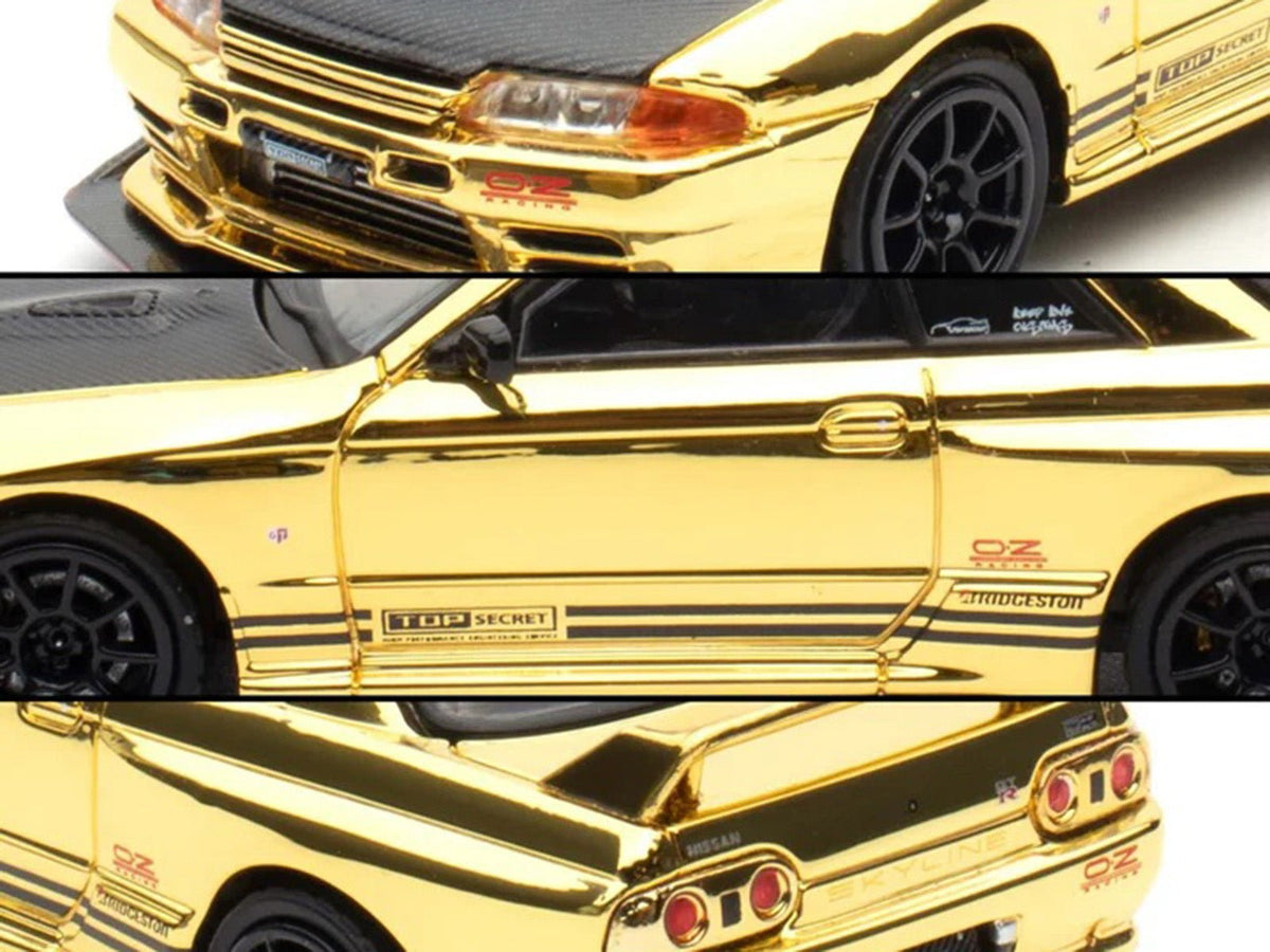 Nissan Skyline GT-R (R32) "Top Secret" RHD (Right Hand Drive) Chrome Gold with Carbon Hood "The Model Car Show Malaysia 2025 Event Edition" 1/64 Diecast Model Car by Inno Models-Inno Models-ModelCars.com