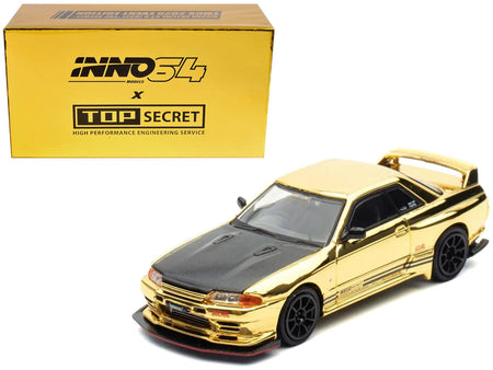 Nissan Skyline GT-R (R32) "Top Secret" RHD (Right Hand Drive) Chrome Gold with Carbon Hood "The Model Car Show Malaysia 2025 Event Edition" 1/64 Diecast Model Car by Inno Models-Inno Models-ModelCars.com