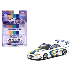 Nissan Skyline GT-R (R32) Widebody RHD (Right Hand Drive) #32 "Greddy - Jonsibal Designworks" White with Stripes "Global64" Series 1/64 Diecast Model by Tarmac Works