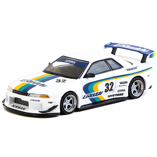 Nissan Skyline GT-R (R32) Widebody RHD (Right Hand Drive) #32 "Greddy - Jonsibal Designworks" White with Stripes "Global64" Series 1/64 Diecast Model by Tarmac Works-Tarmac Works-ModelCars.com