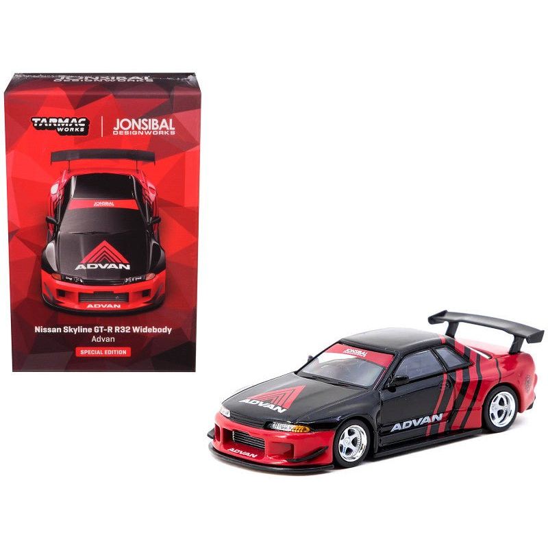 Nissan Skyline GT - R (R32) Widebody RHD (Right Hand Drive) "ADVAN" Black and Red "Japan Classic Car Show Special Edition" "Global64" Series 1/64 Diecast Model by Tarmac Works - Tarmac Works - ModelCars.com